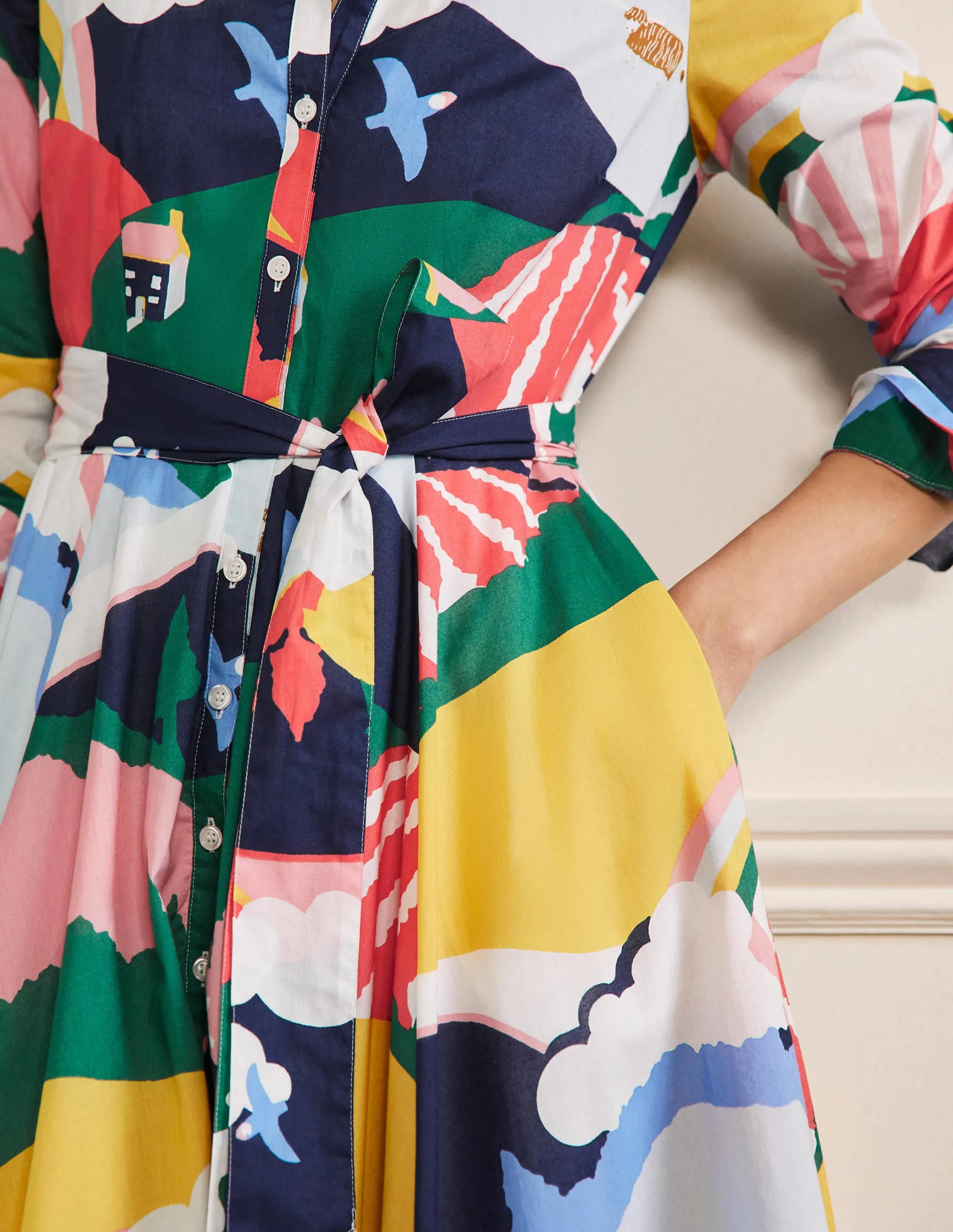 Kitty Midi Shirt Dress-French Navy, Scenic Meadow