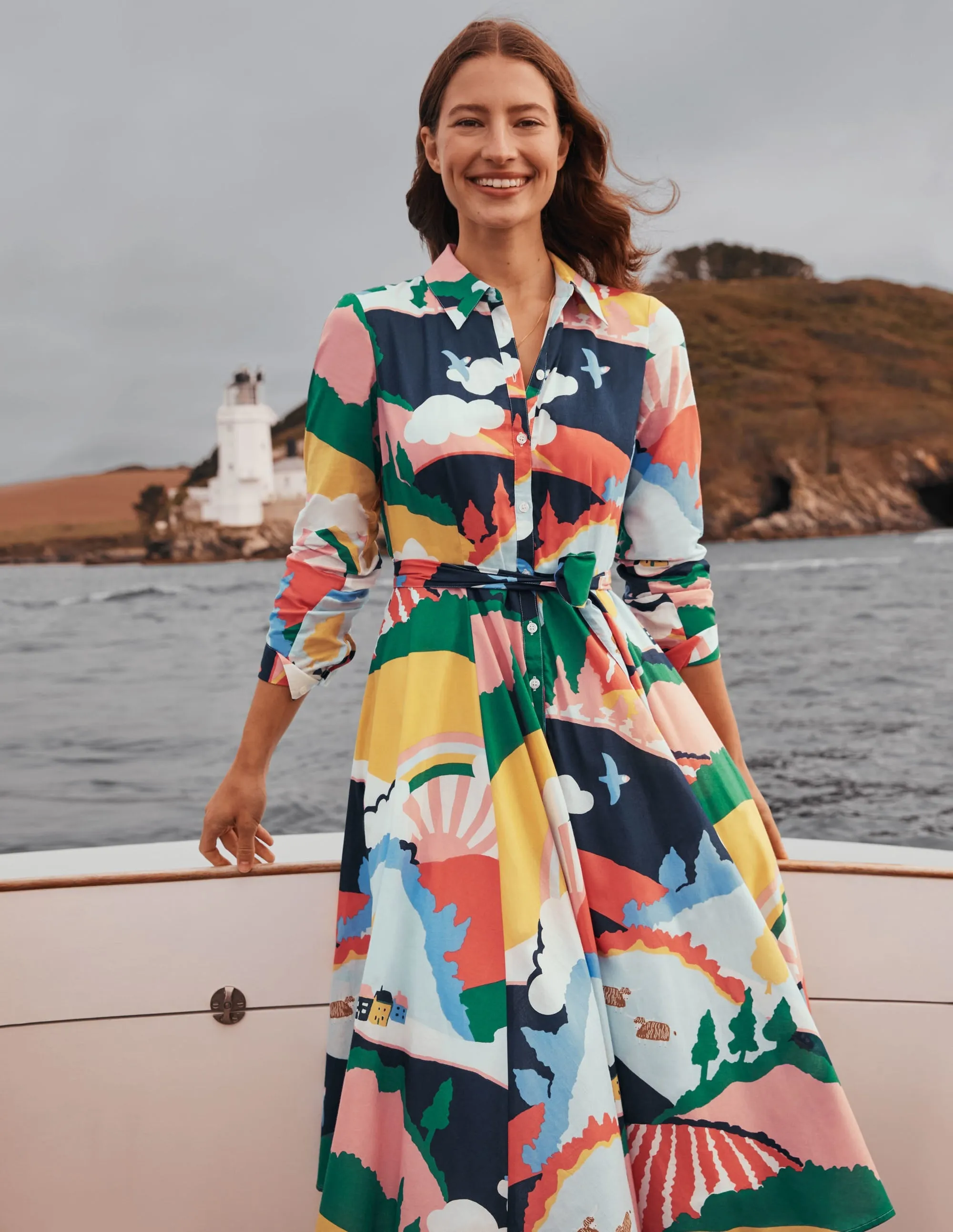 Kitty Midi Shirt Dress-French Navy, Scenic Meadow