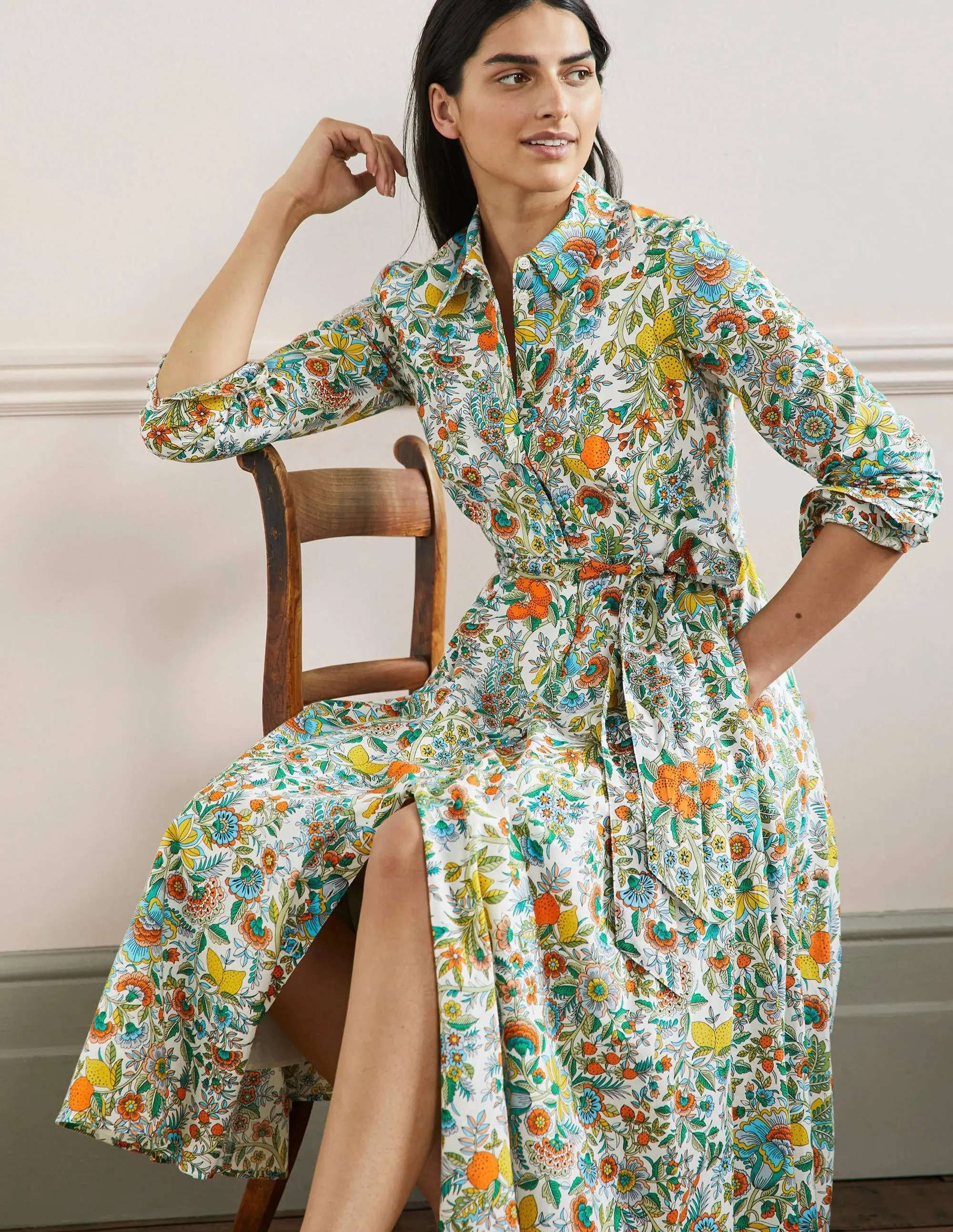 Kitty Midi Shirt Dress-Ivory, Lemon Fizz
