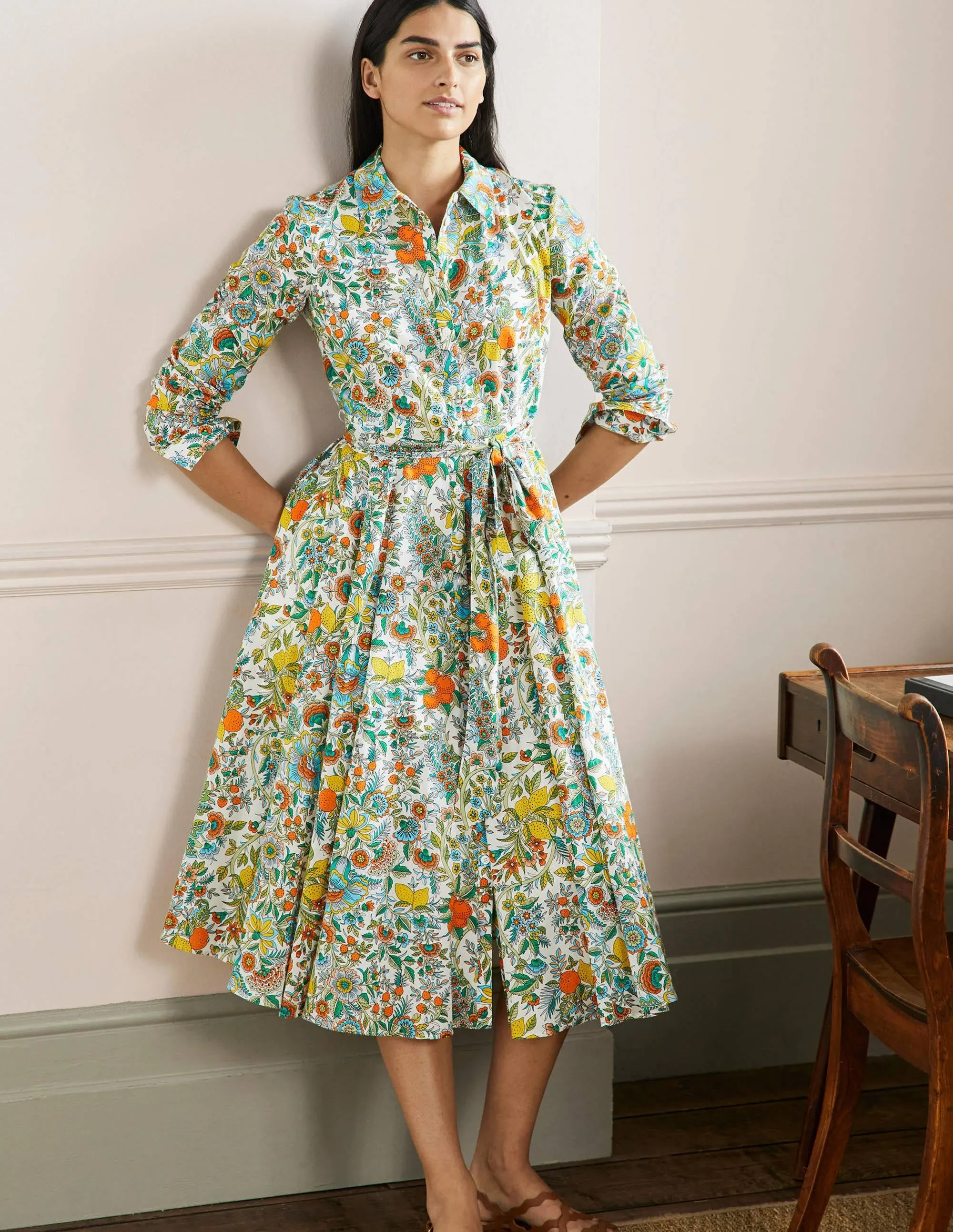 Kitty Midi Shirt Dress-Ivory, Lemon Fizz