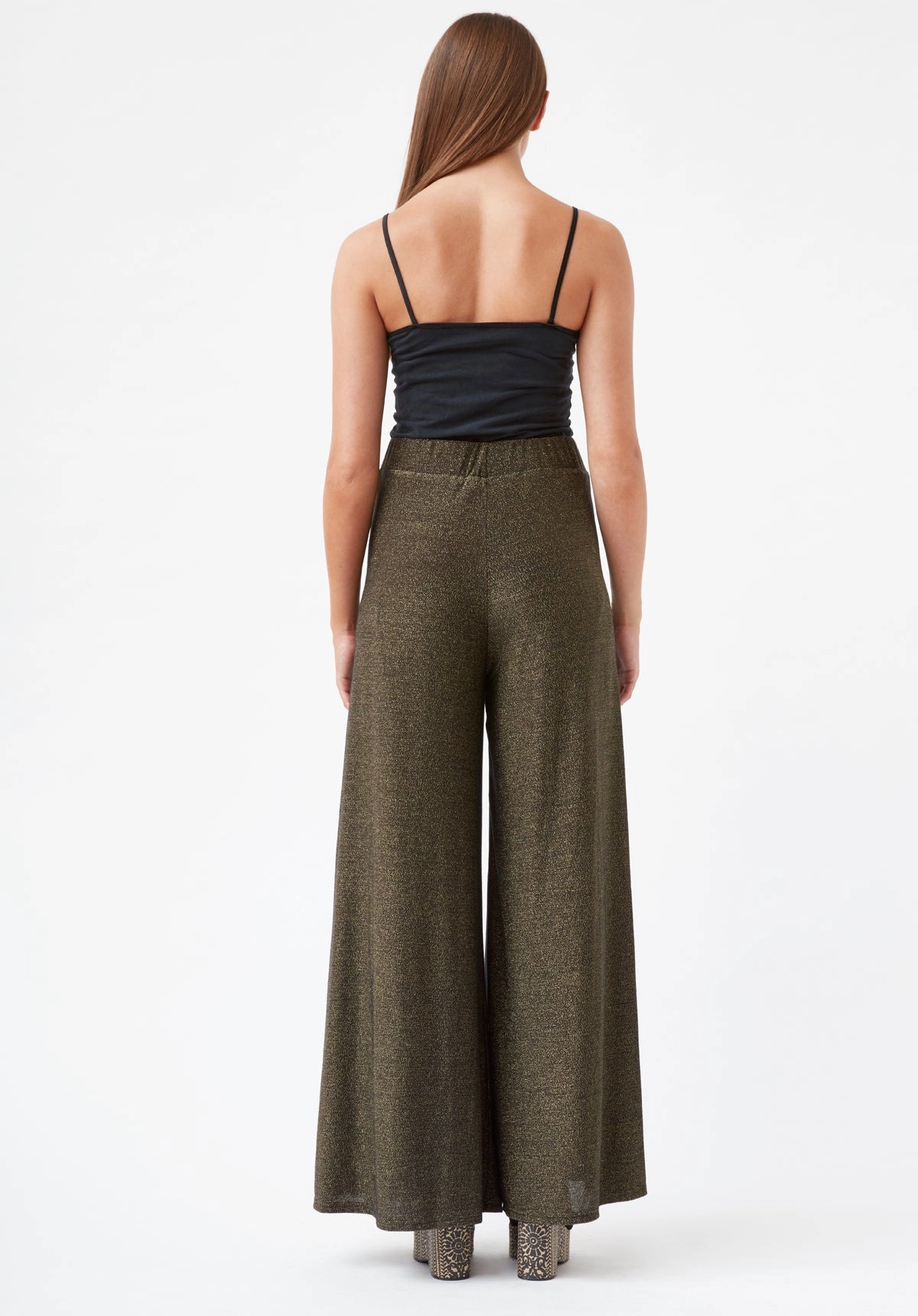 Lurex Glitter Jagger Flared Trousers in Black and Gold