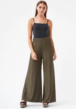 Lurex Glitter Jagger Flared Trousers in Black and Gold