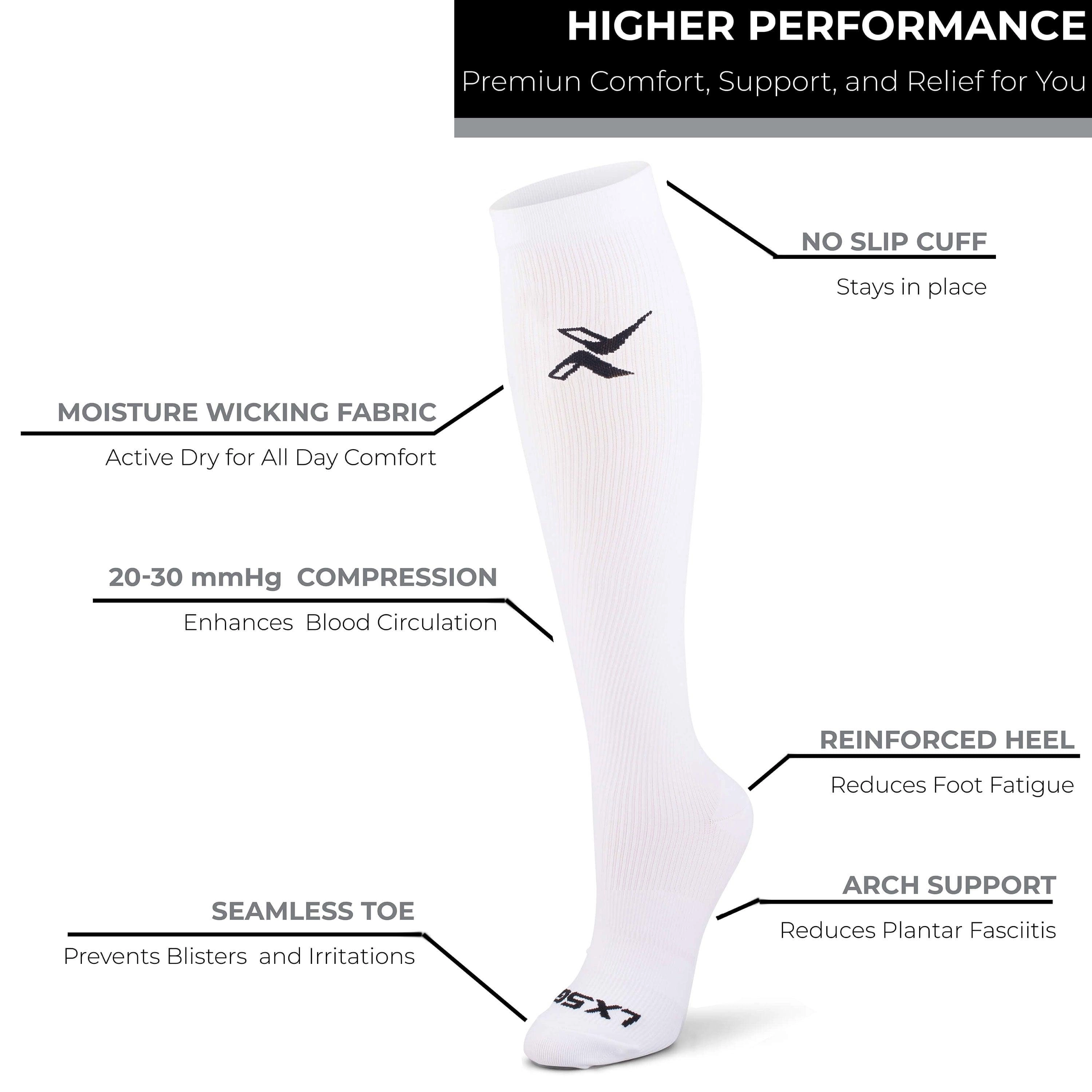 LxsGo ACTIVE Compression Socks for Men & Women 1 Pair White