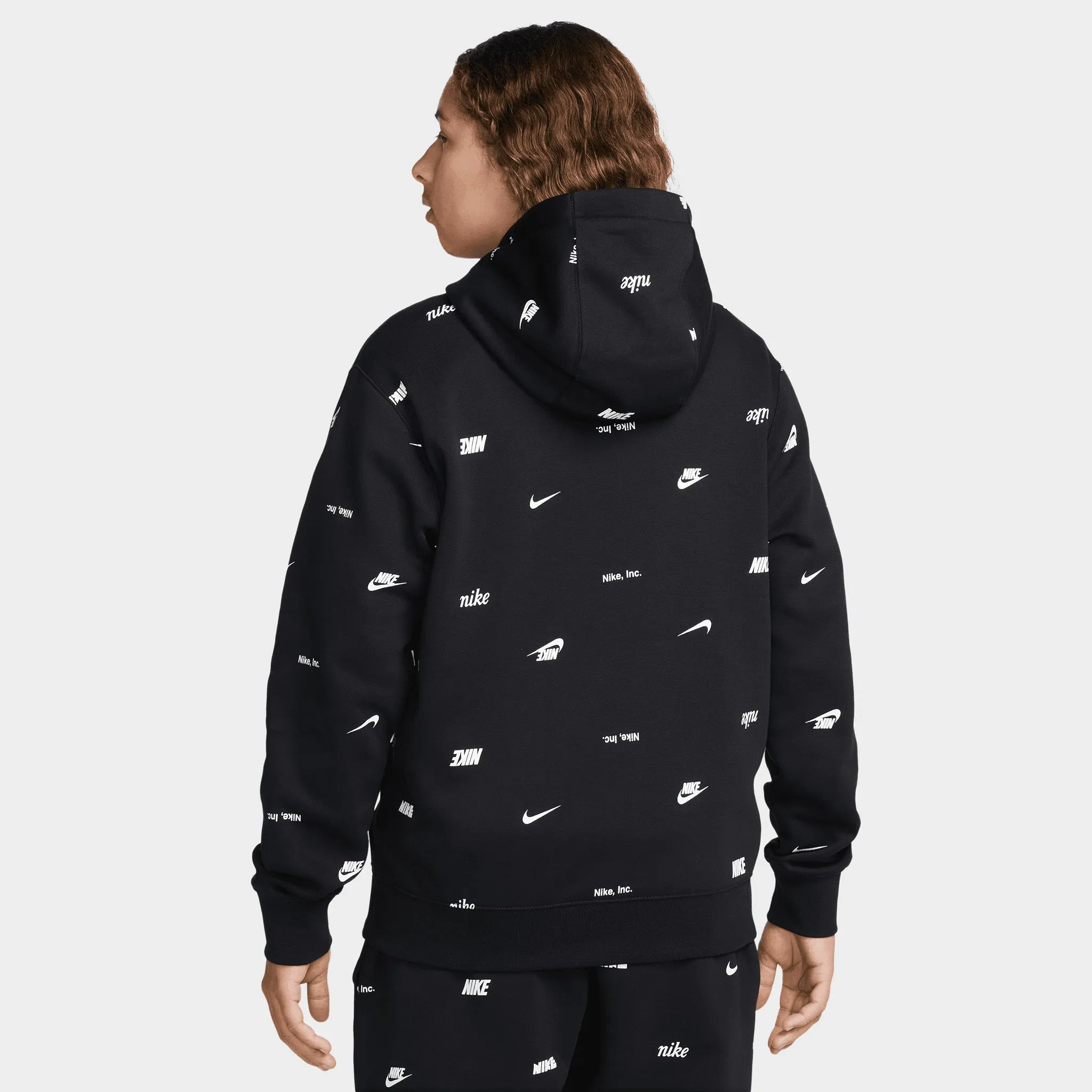 Nike Club Fleece  Allover Print Pullover Hoodie Black / White