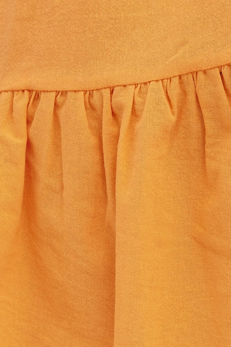 Orange Puff Sleeve Cut Out Skater Dress