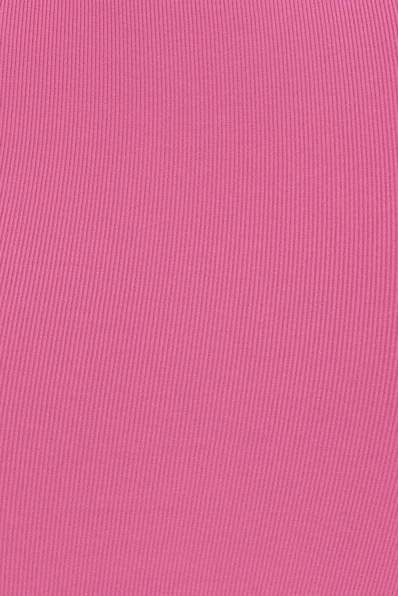Pink Bodycon Dress Rib Twist Front Cut Out Short Sleeve