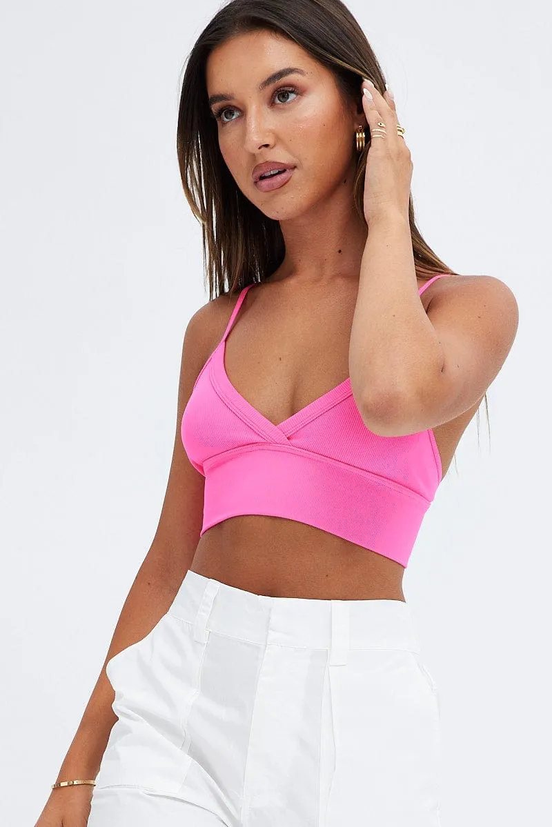 Pink Bralette V neck Seamless