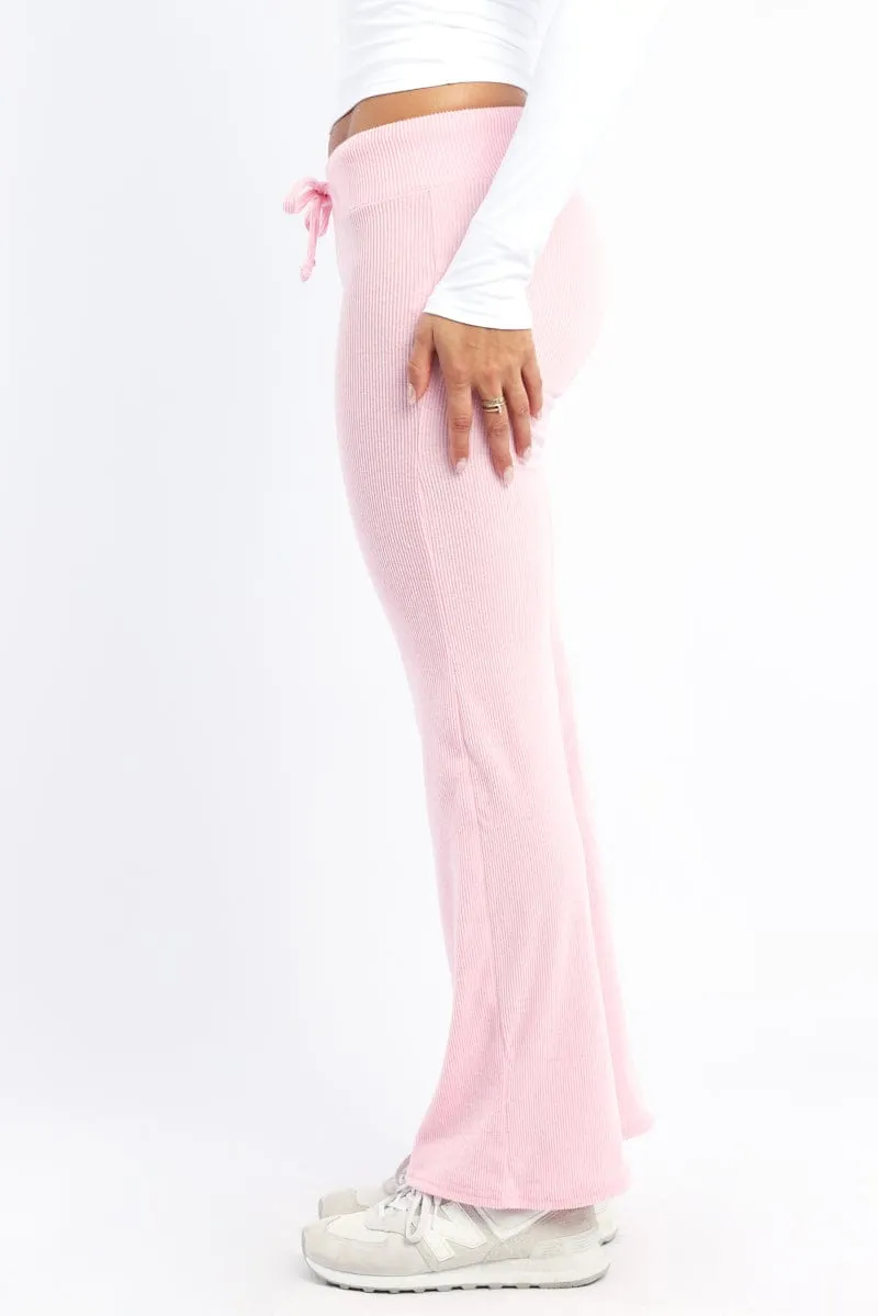 Pink Flare Leg Pants Elasticated Waist