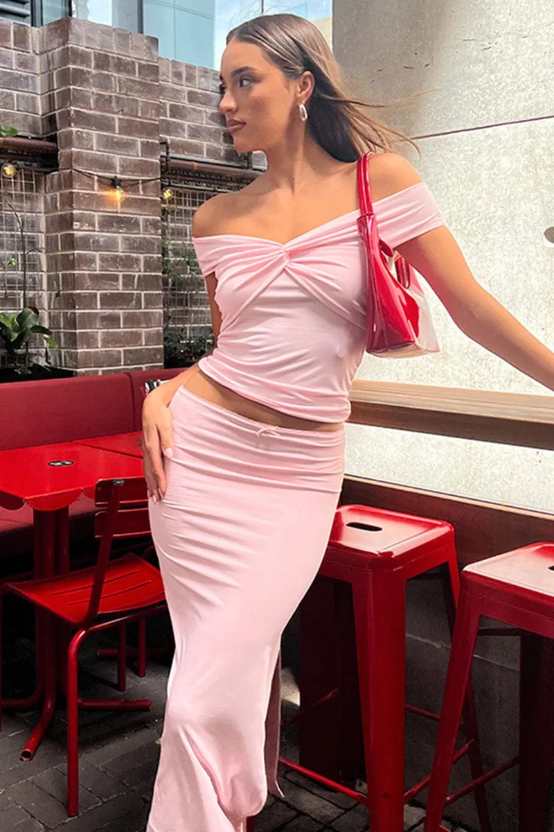 Pink Off Shoulder Top Twisted Bust