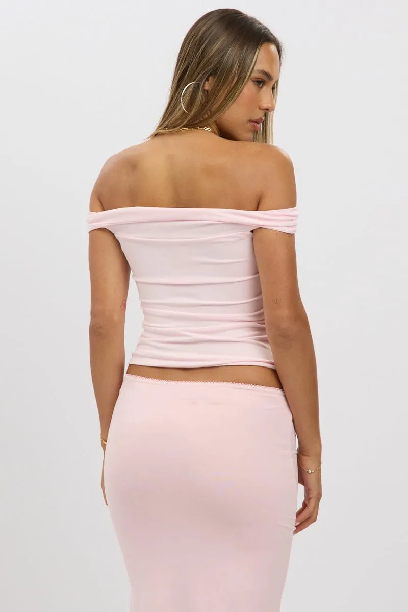 Pink Off Shoulder Top Twisted Bust