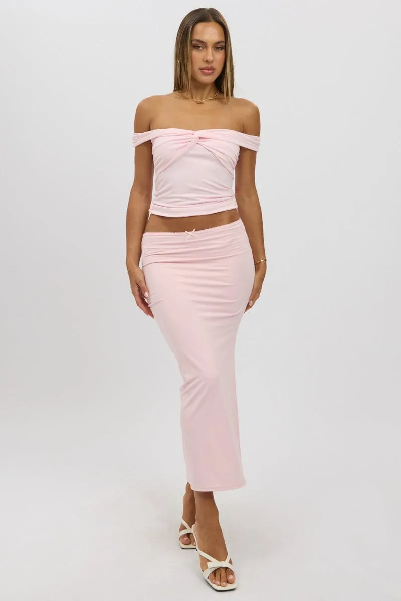 Pink Off Shoulder Top Twisted Bust
