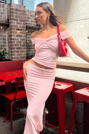 Pink Off Shoulder Top Twisted Bust
