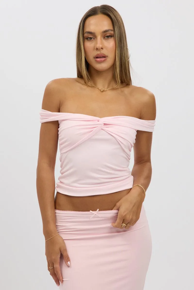 Pink Off Shoulder Top Twisted Bust