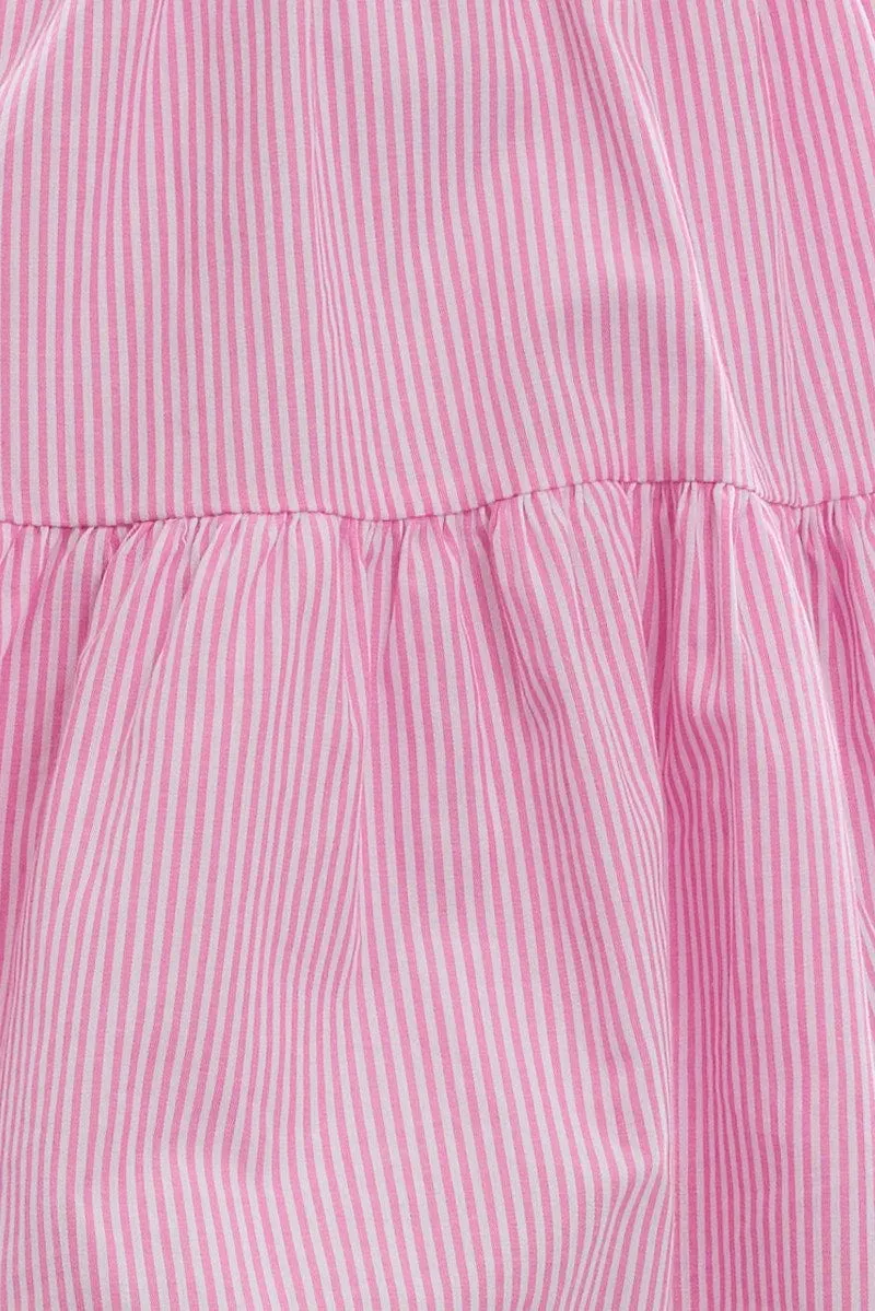 Pink Stripe Fit And Flare Dress Mini Gathered Bust