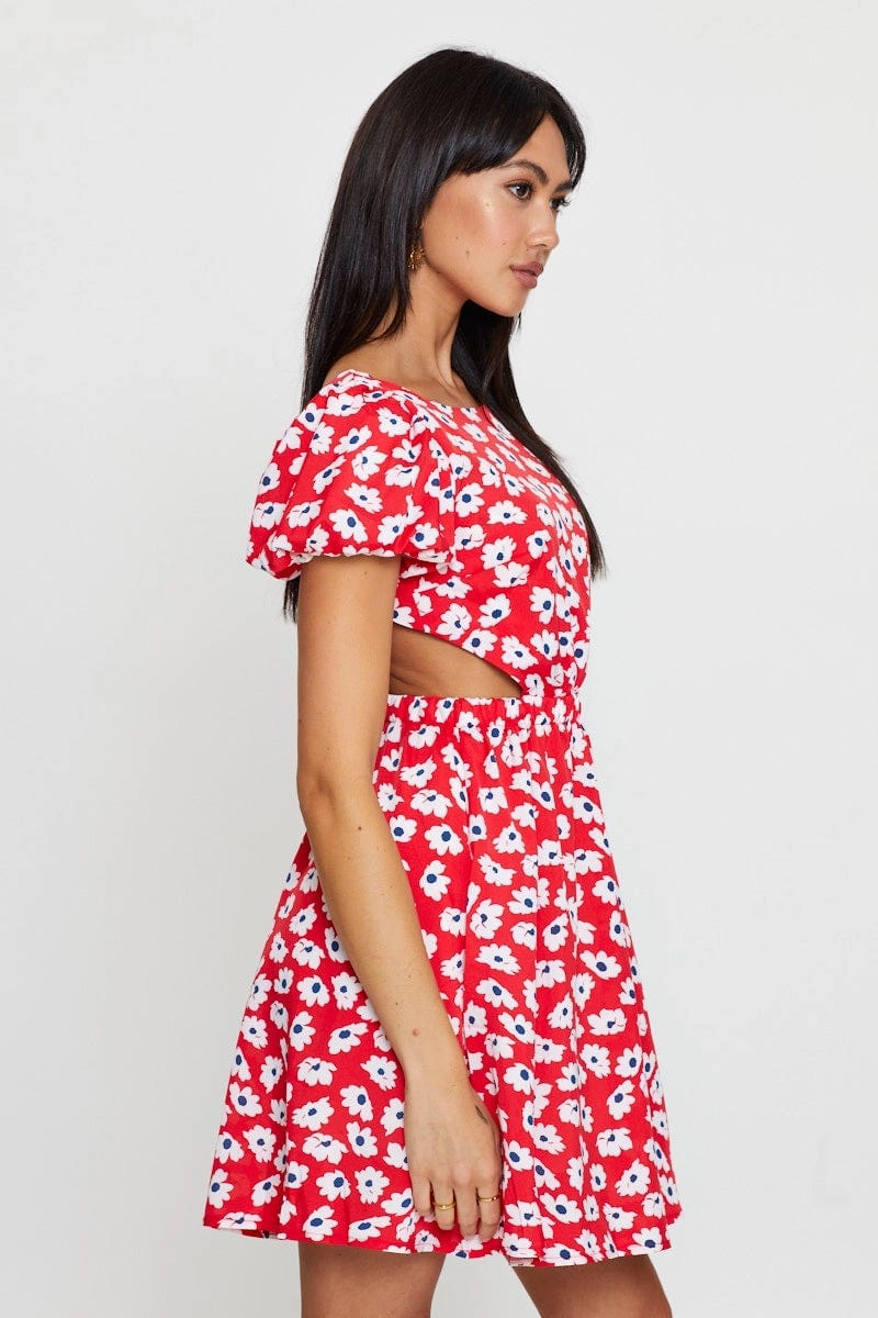 Print Mini Dress Short Sleeve Evening