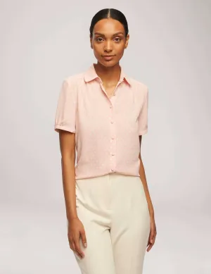 Printed Short Sleeve Button-Up Blouse- Sale