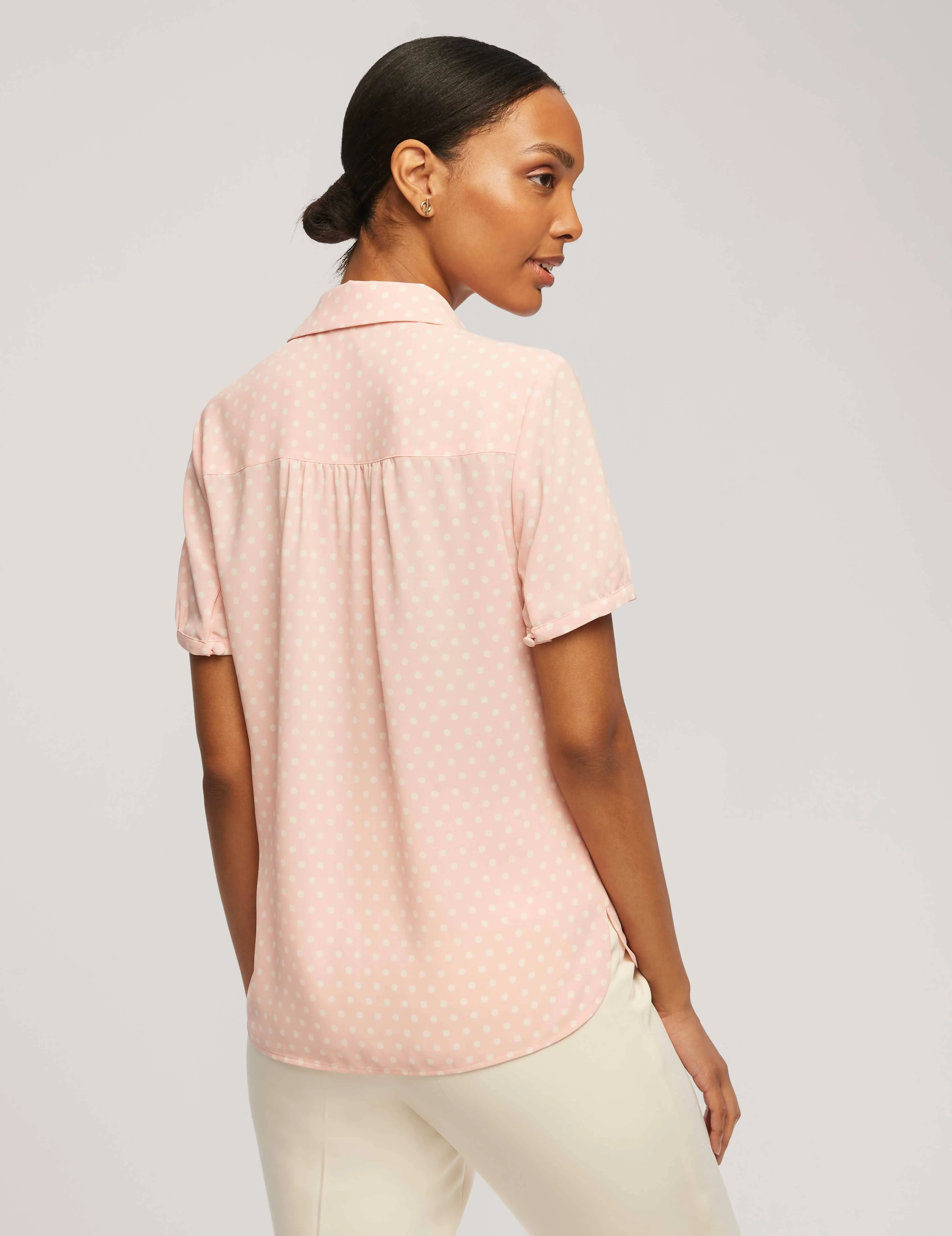 Printed Short Sleeve Button-Up Blouse- Sale