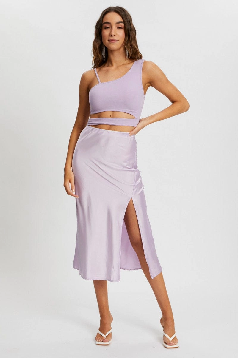 Purple One Shoulder Cut Out Crop Top