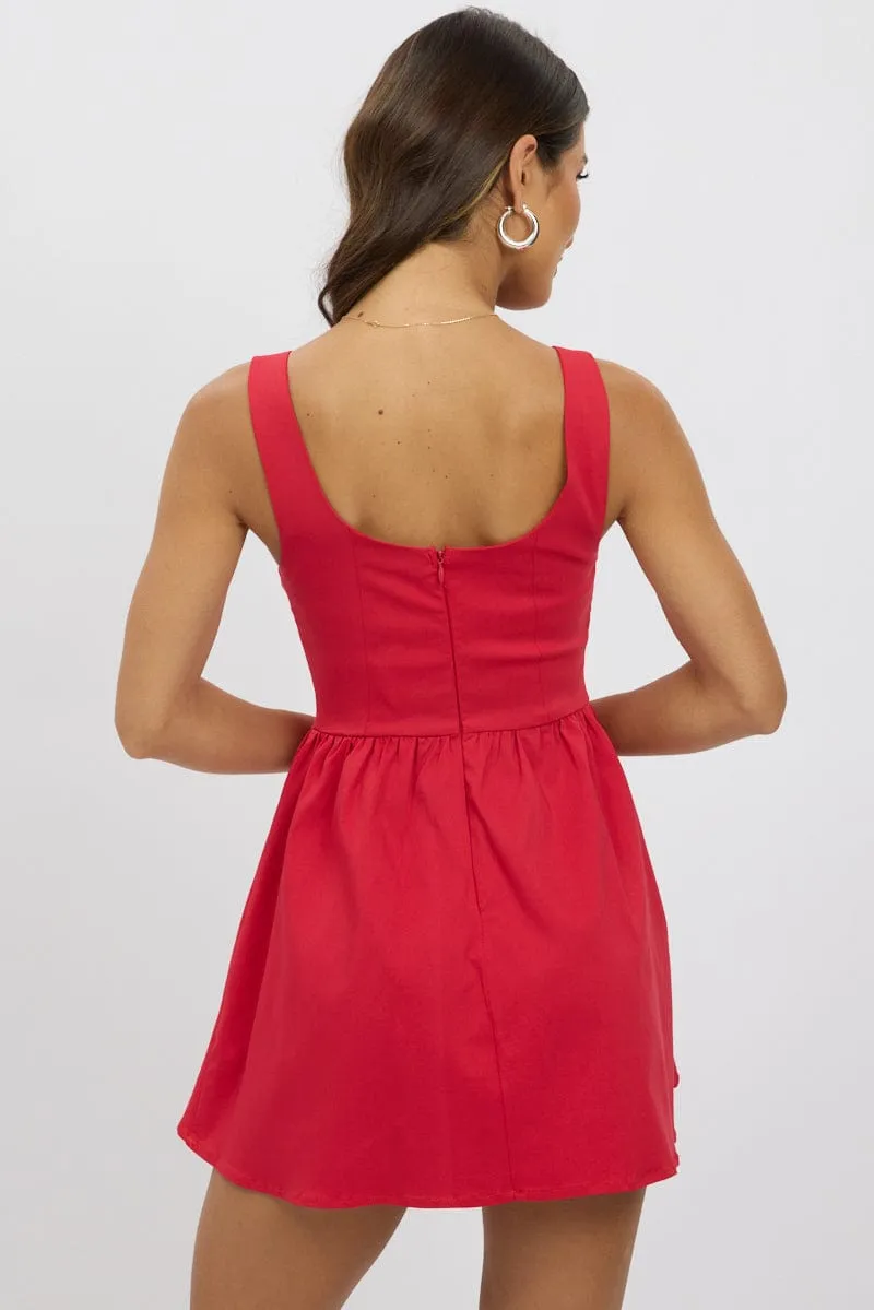 Red Fit And Flare Dress Mini