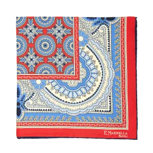 RED HAND-PRINTED SILK POCKET SQUARE