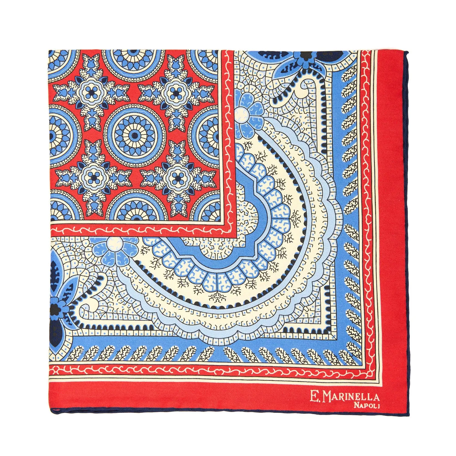 RED HAND-PRINTED SILK POCKET SQUARE