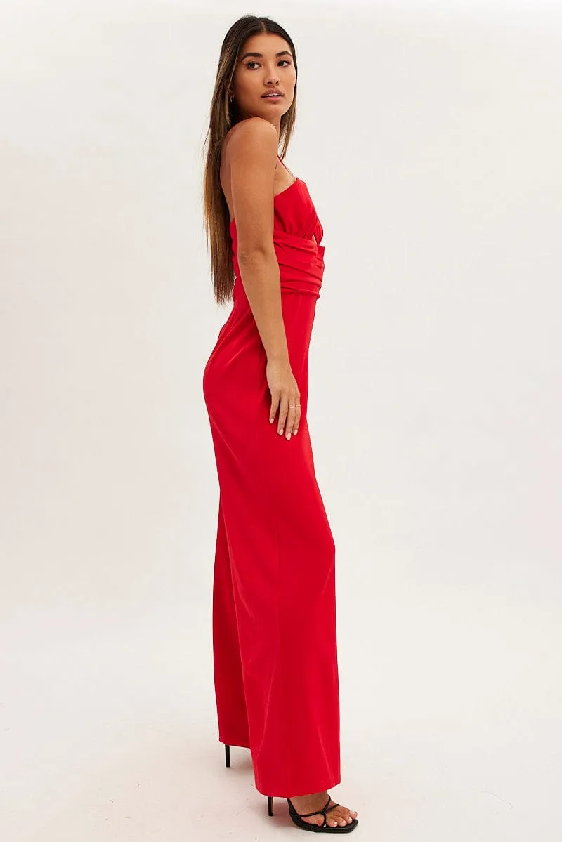 Red Keyhole Jumpsuit Slinky Wide Leg