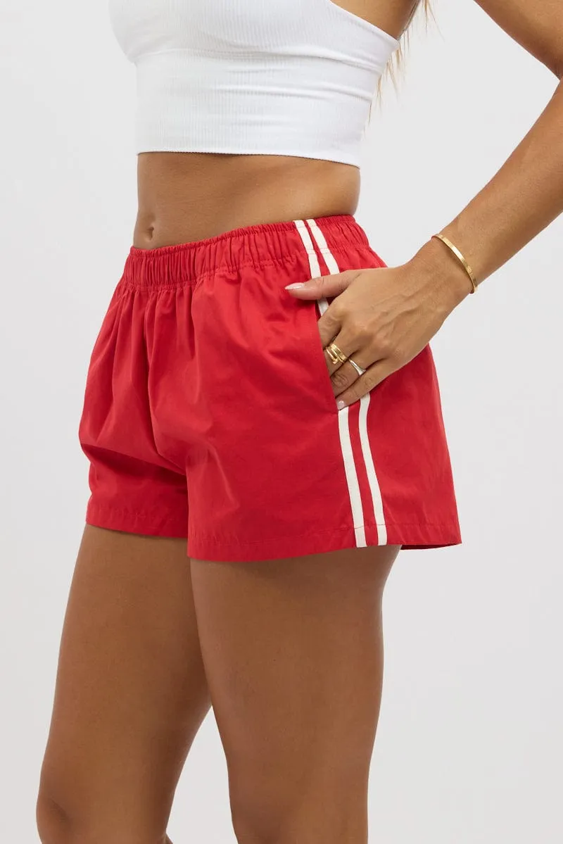 Red Track Shorts Side Stripe