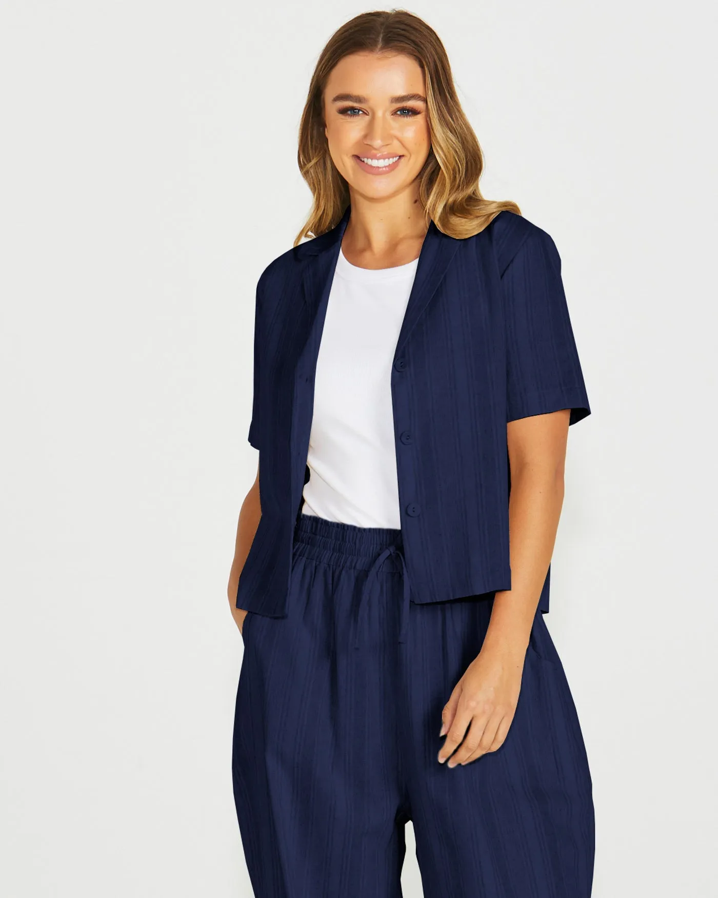 Sass Odell Short Sleeve Shirt Navy Stripe
