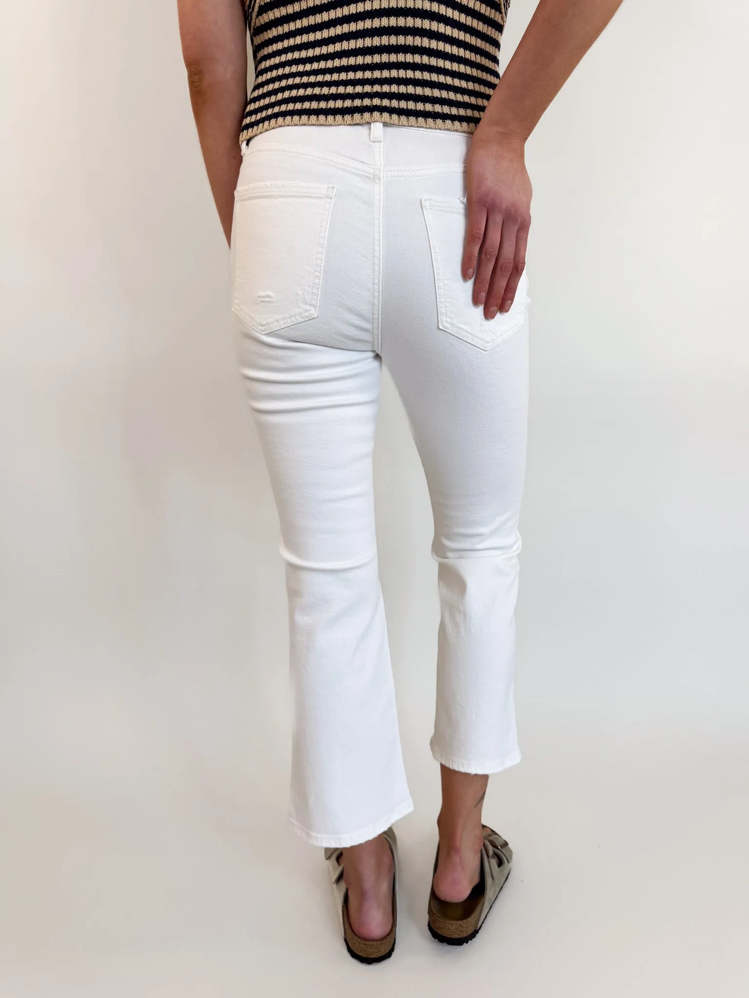 Shy Girl Cropped Flare Denim- White