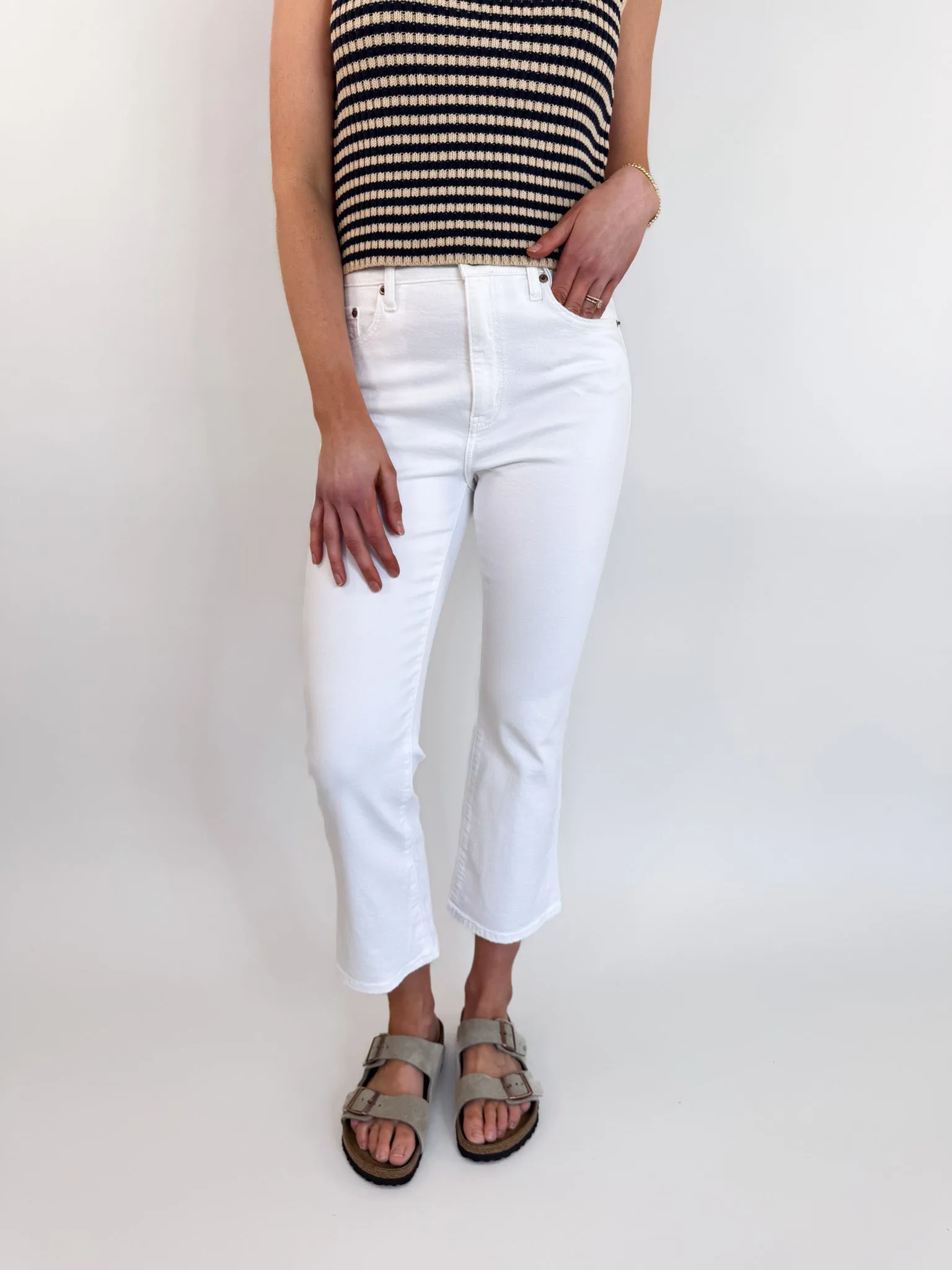 Shy Girl Cropped Flare Denim- White
