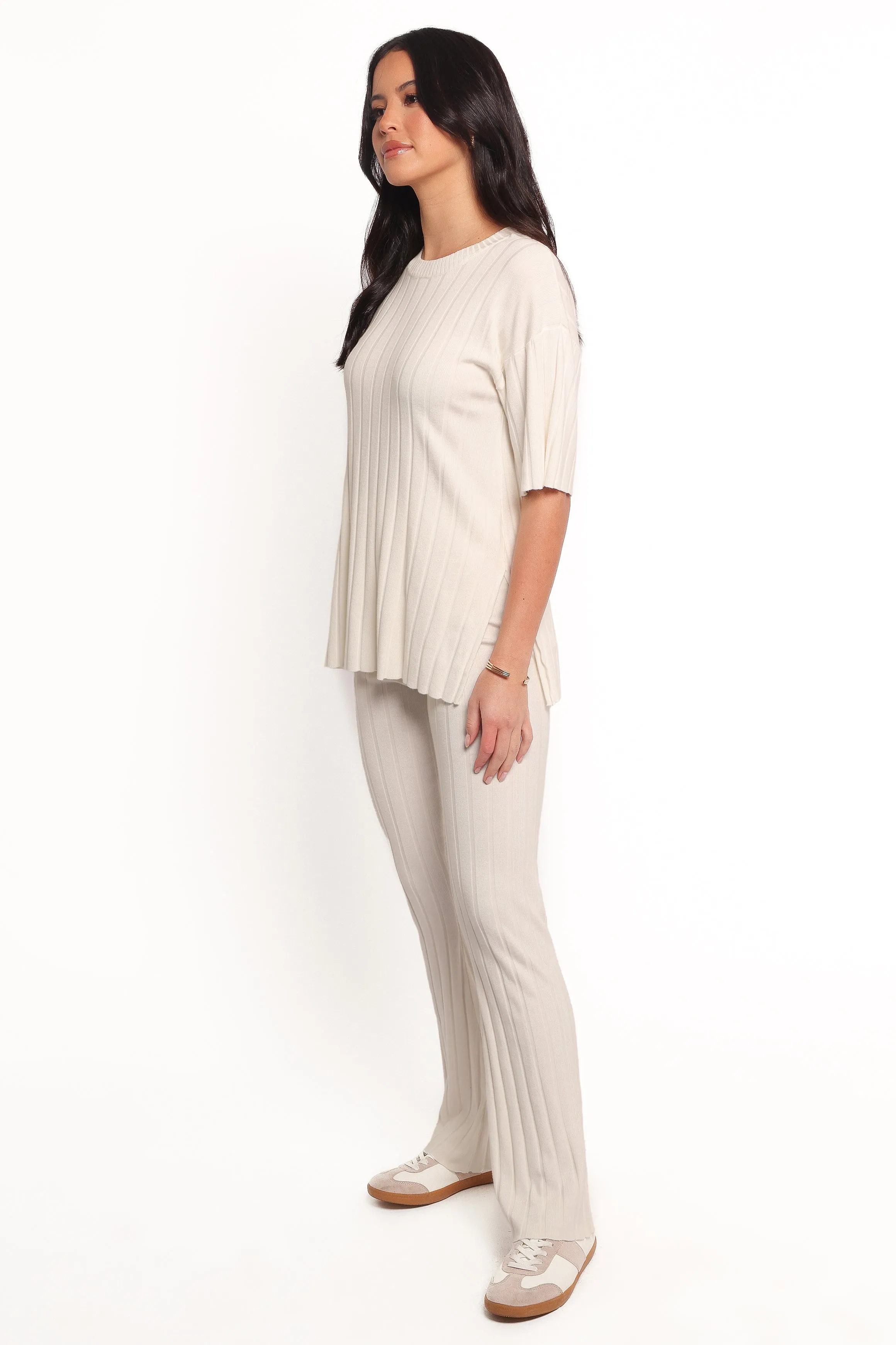 Silvie Short Sleeve Knitted Set - White