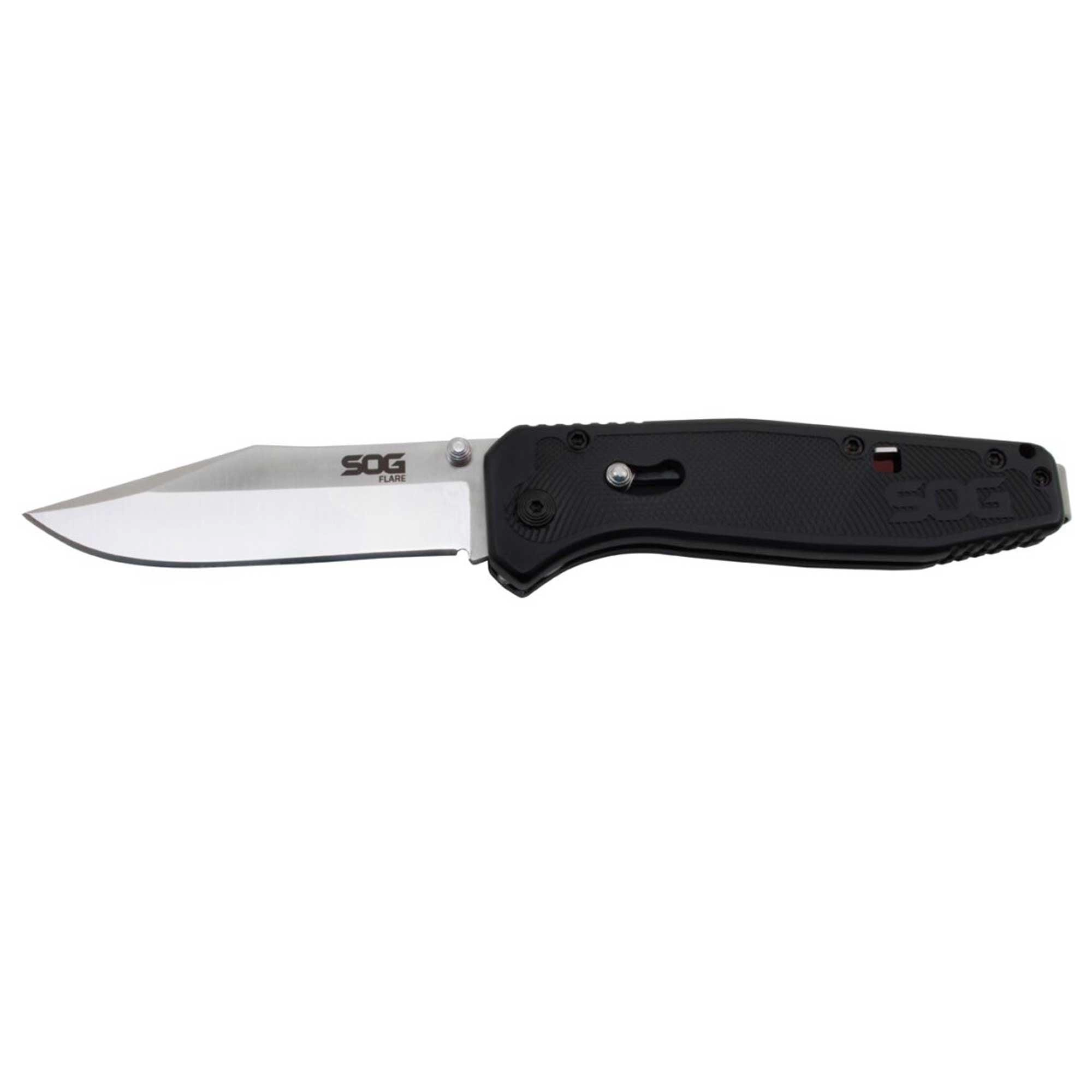 SOG Folding Knife - Flare Satin Polished Straight Clip Point Blade | FLA1001-CP