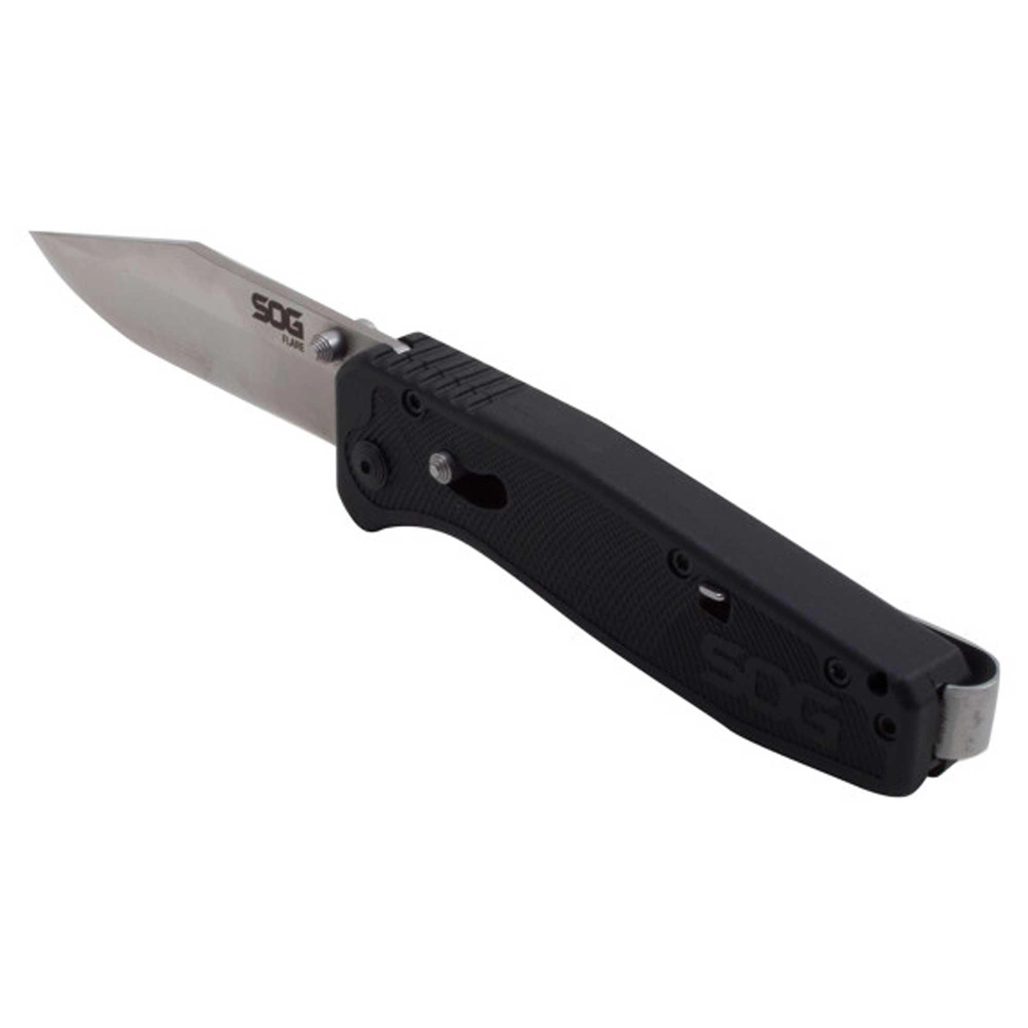 SOG Folding Knife - Flare Satin Polished Straight Clip Point Blade | FLA1001-CP