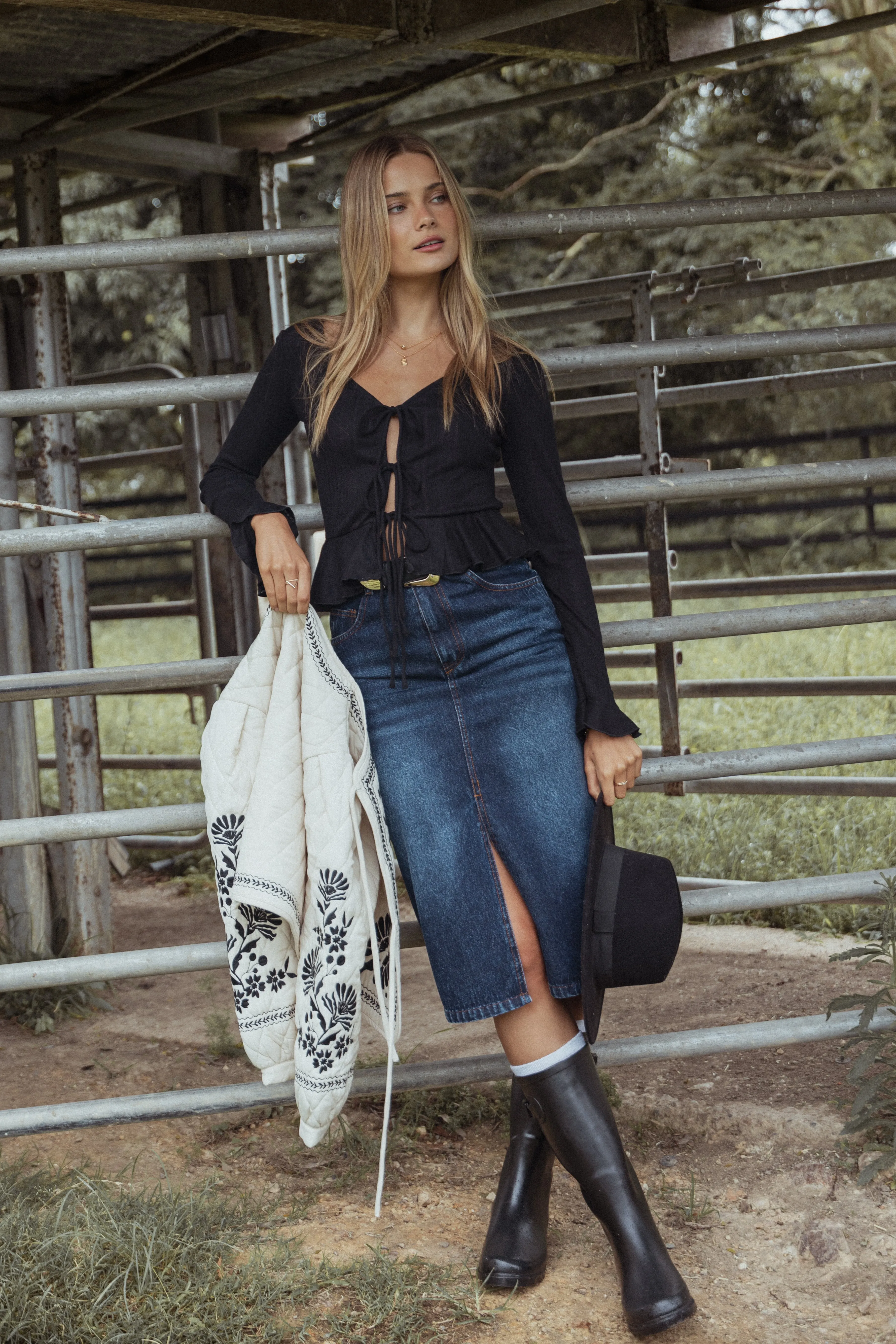 Starcie Denim Midi Skirt - Medium Denim