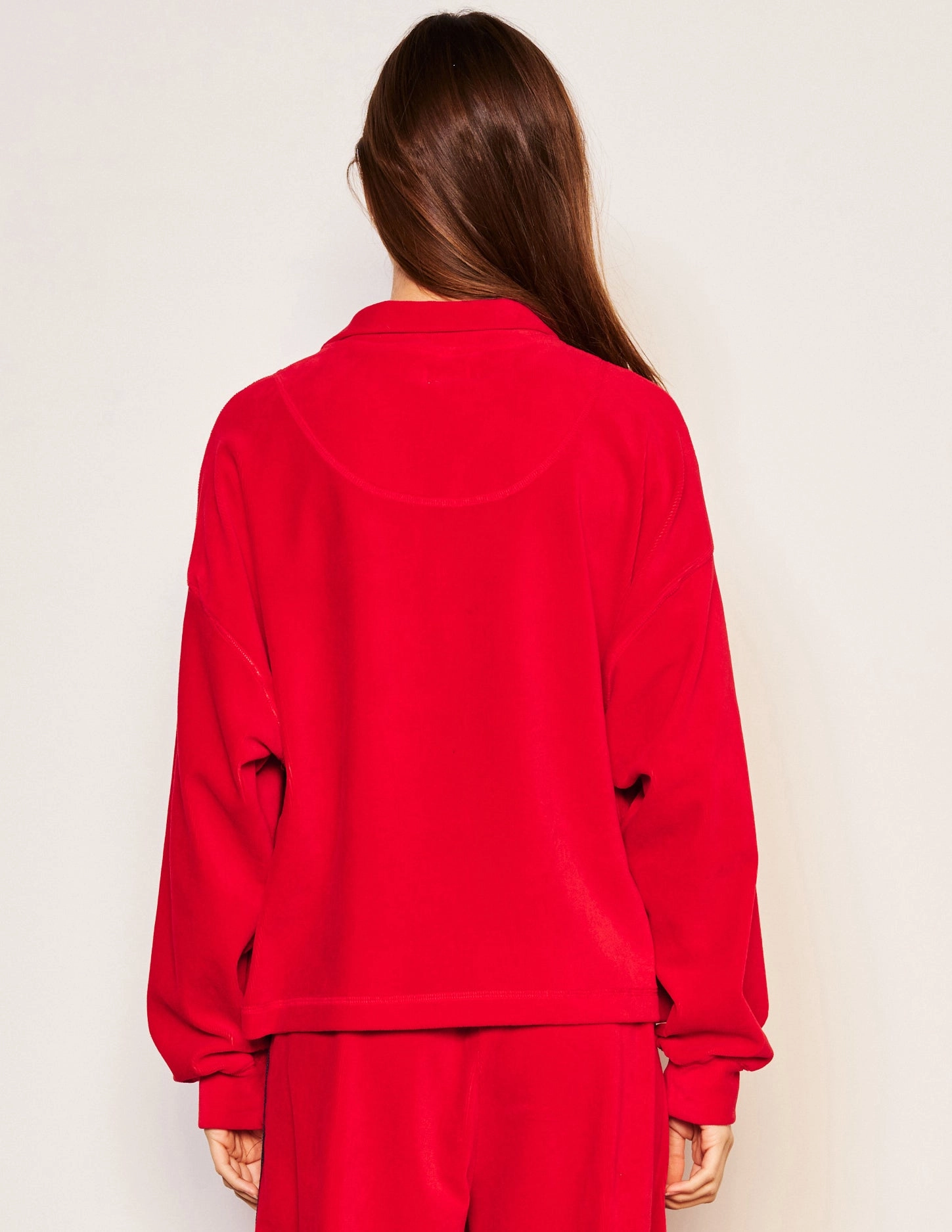 Sundry Crop Half Zip Popover Sweatshirt & Relaxed Wide Leg Pant Set in Flare Red