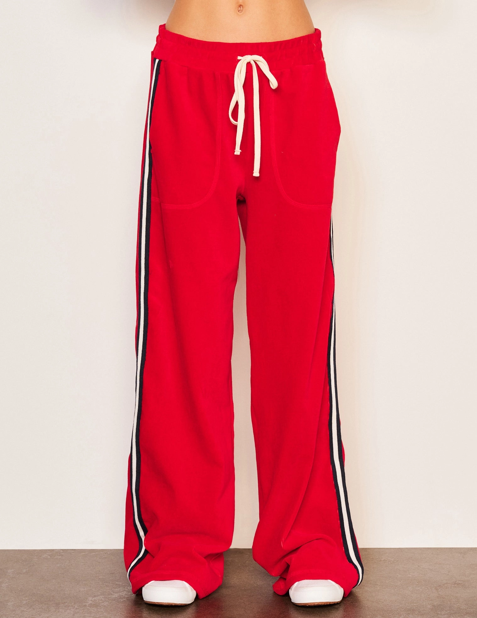 Sundry Crop Half Zip Popover Sweatshirt & Relaxed Wide Leg Pant Set in Flare Red