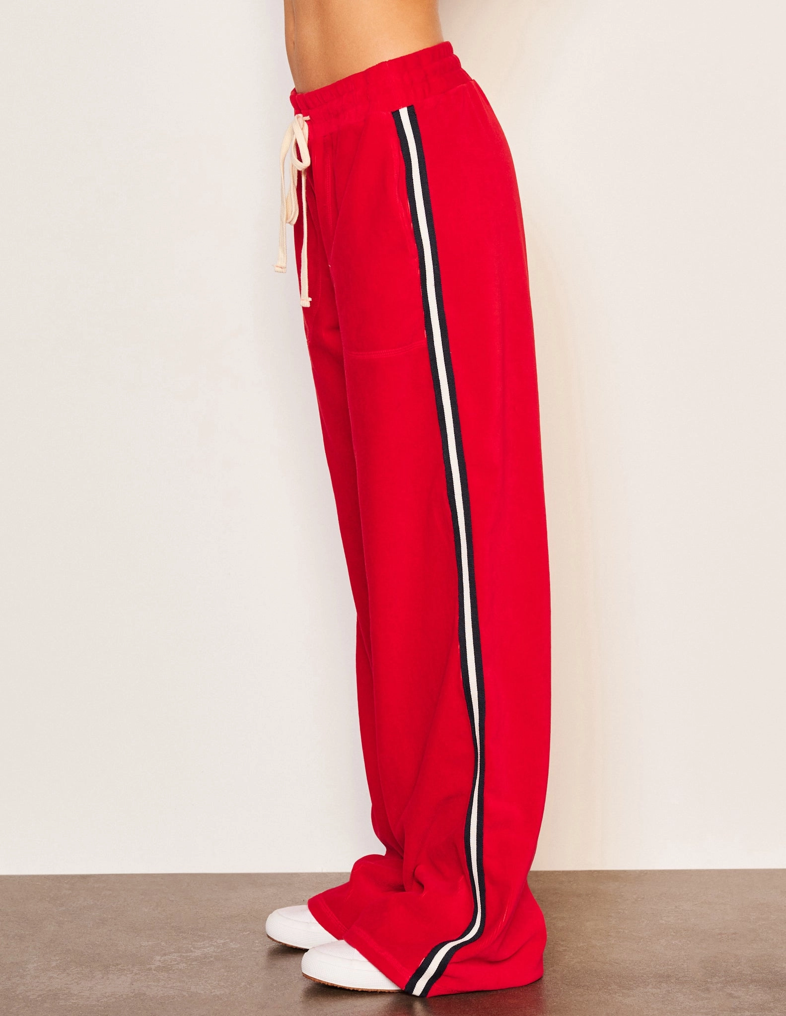 Sundry Crop Half Zip Popover Sweatshirt & Relaxed Wide Leg Pant Set in Flare Red