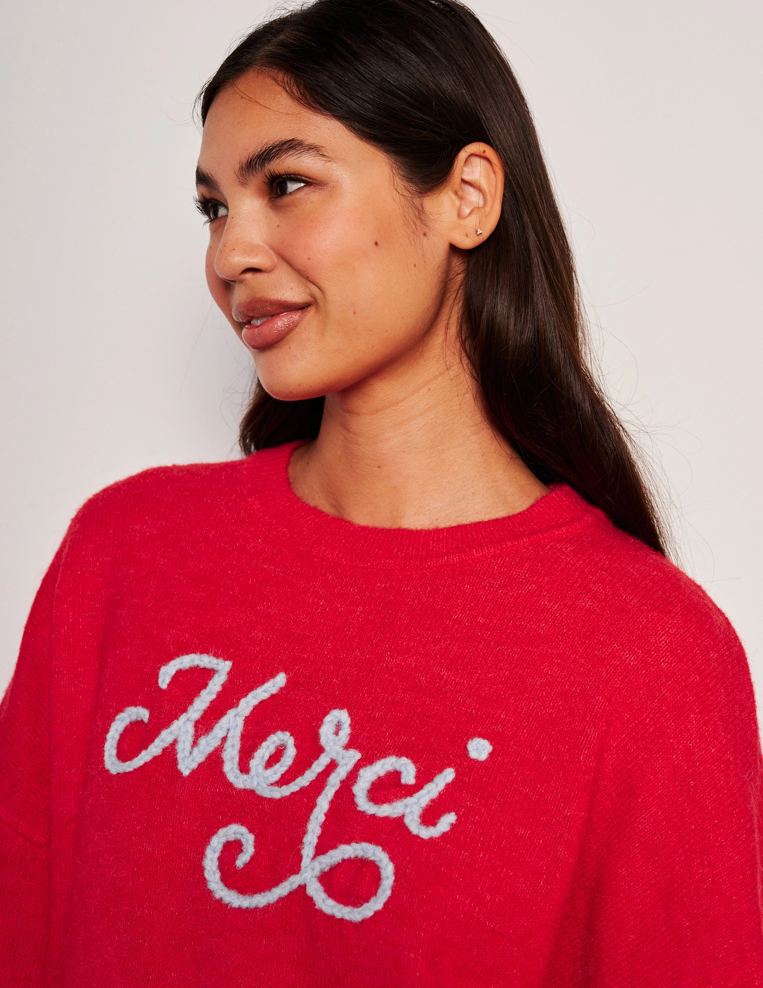 Sundry Merci Crew Neck Sweater & Snap Lounge Pant Set in Flare Red