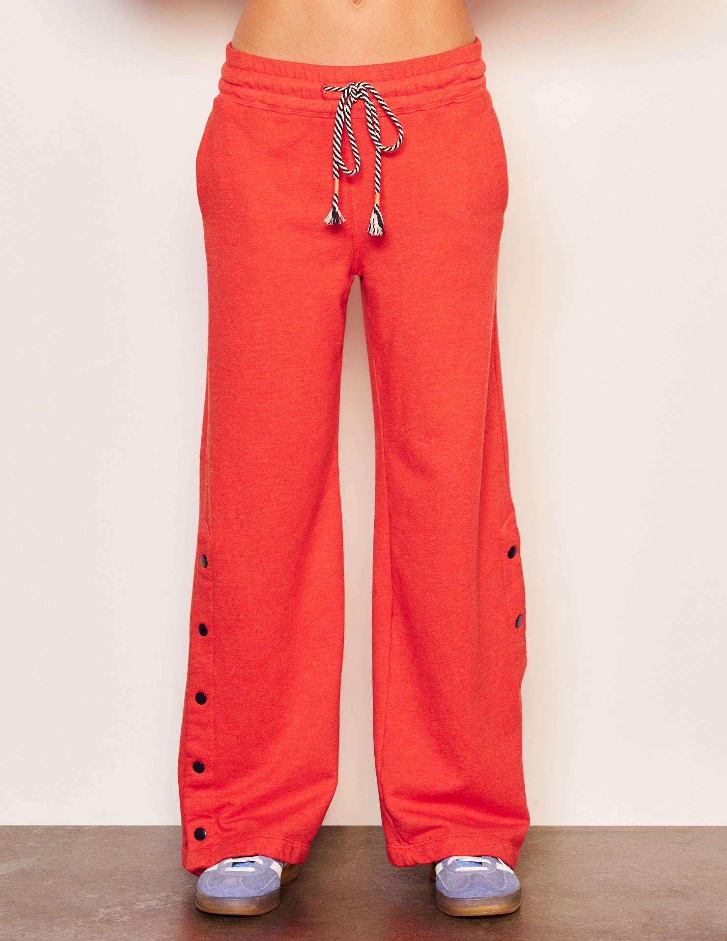 Sundry Merci Crew Neck Sweater & Snap Lounge Pant Set in Flare Red