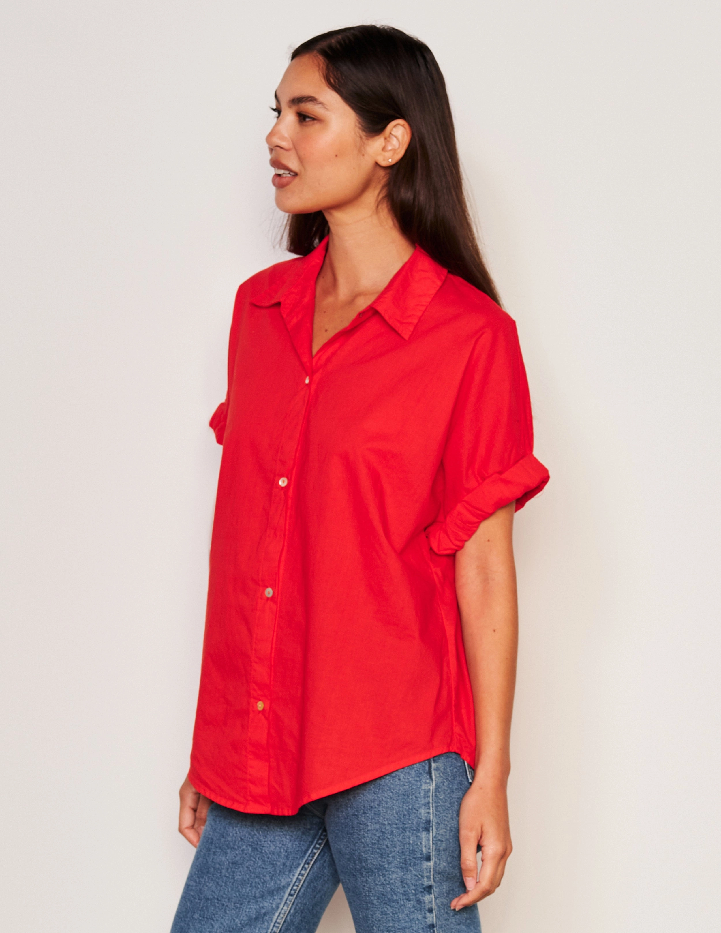 Sundry Roll Short Sleeve Shirt & Snap Lounge Pant Set in Flare Red