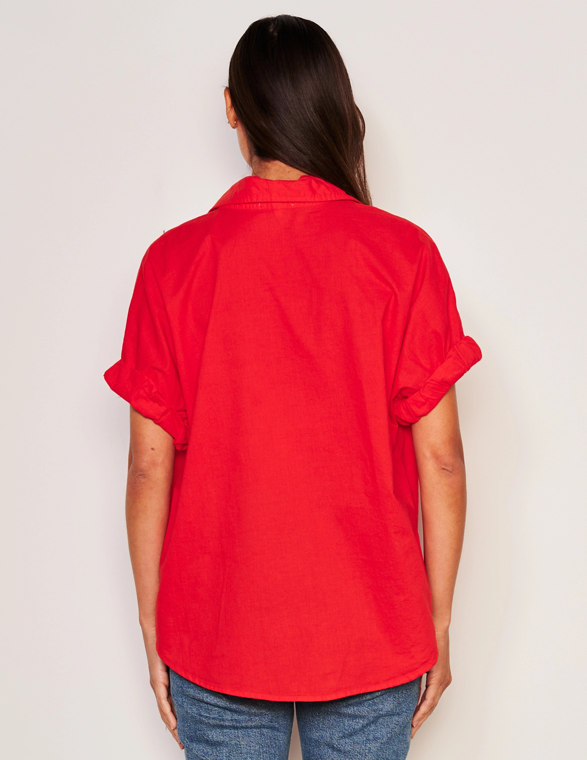 Sundry Roll Short Sleeve Shirt & Snap Lounge Pant Set in Flare Red