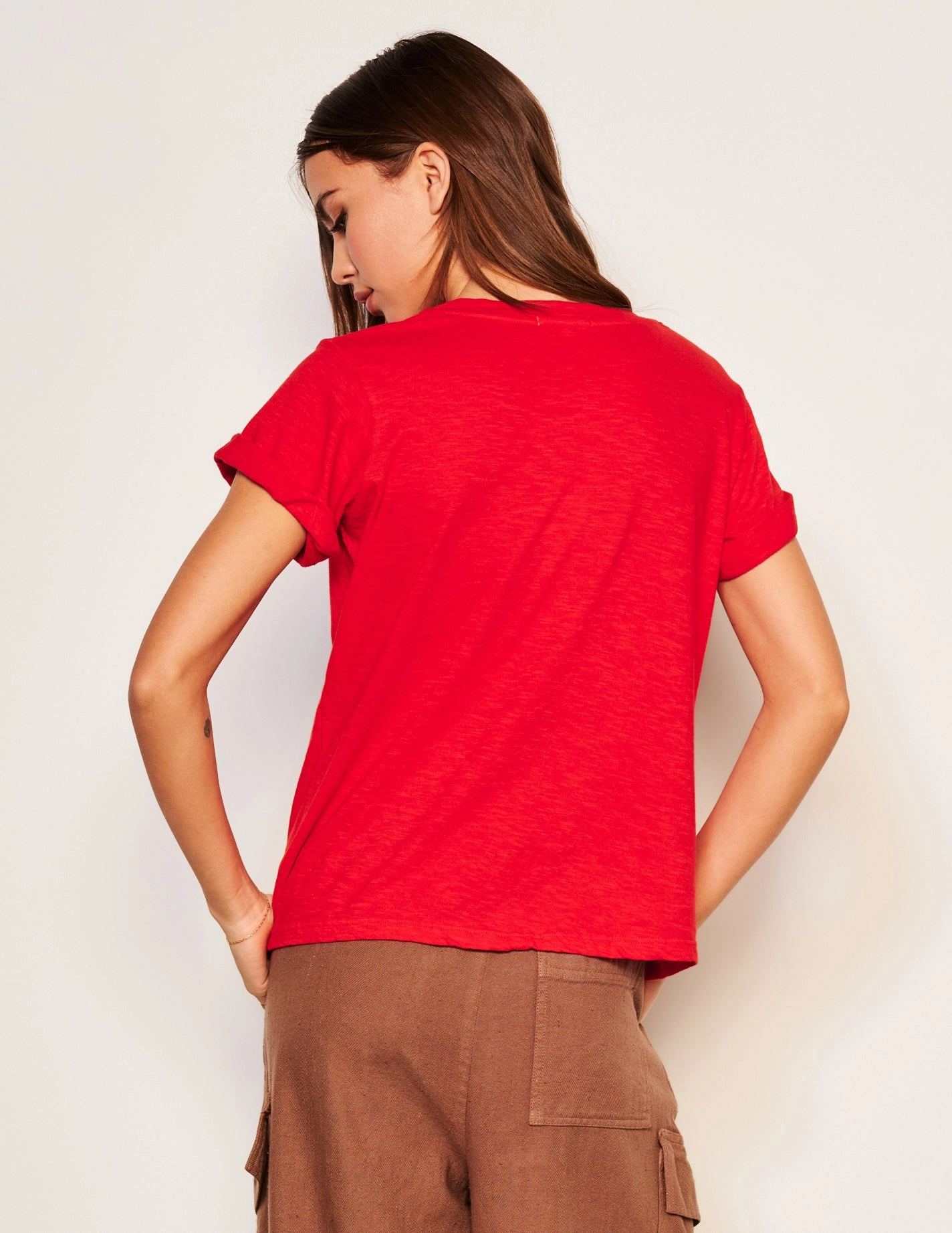 Sundry Sweater Weather Rolled Sleeve Tee in Flare Red
