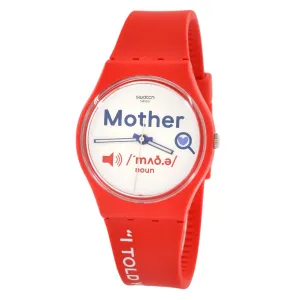 Swatch Unisex Watch - All About Mom Quartz White Dial Red Silicone Strap | GZ713