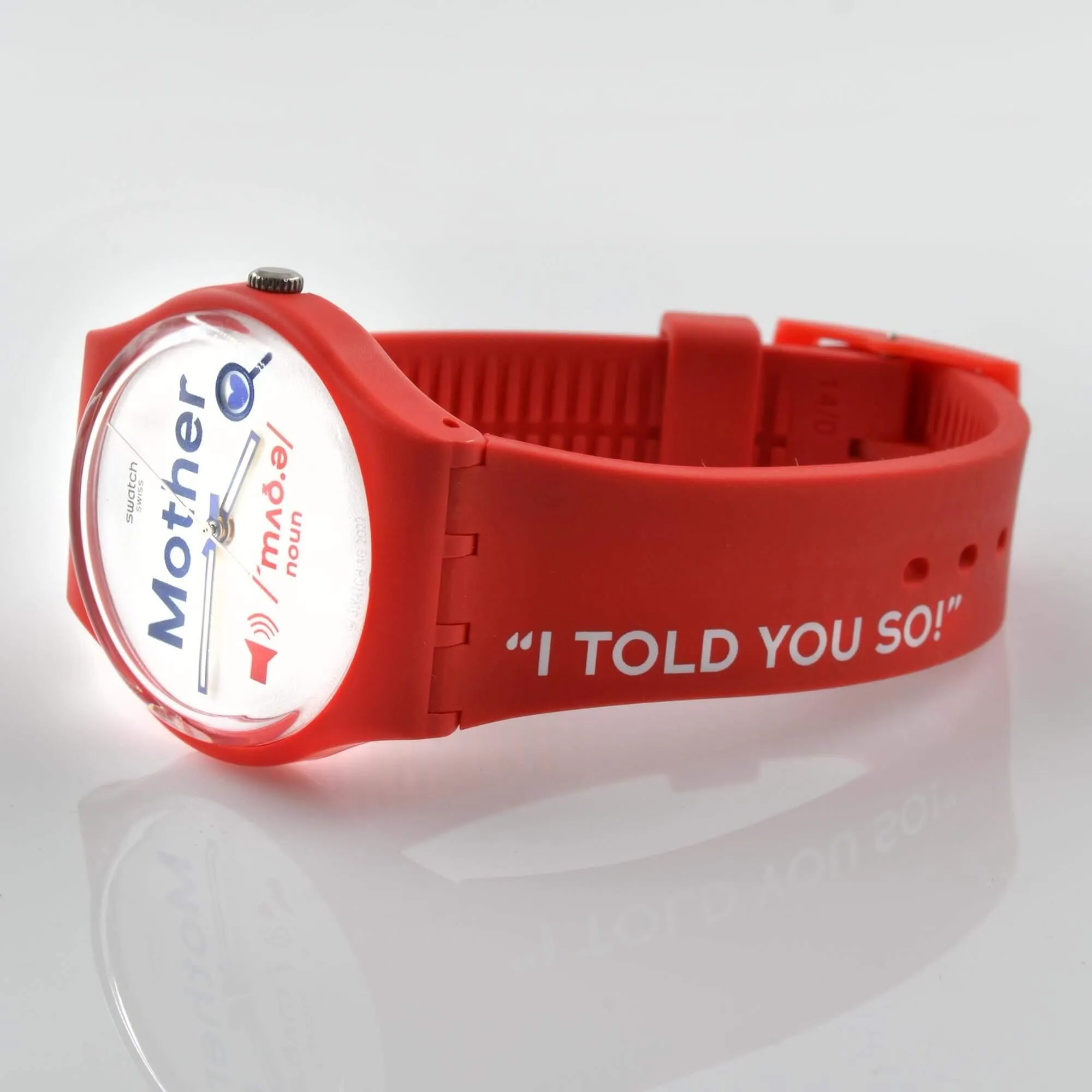 Swatch Unisex Watch - All About Mom Quartz White Dial Red Silicone Strap | GZ713