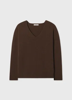 V-Neck Long Sleeve Sweater in Cashmere - Brown