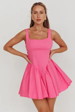 Verdant Square Neck Flared Mini Dress Fuchsia