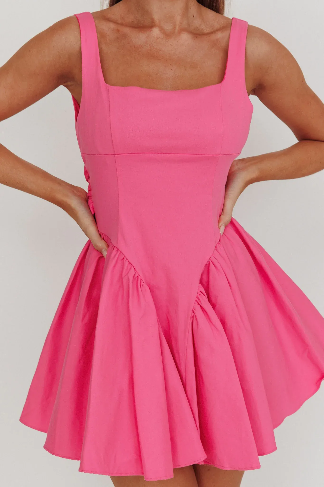 Verdant Square Neck Flared Mini Dress Fuchsia