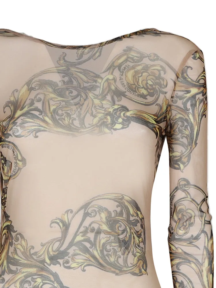 Versace Jeans Couture Baroque Printed Long-Sleeved Bodysuit