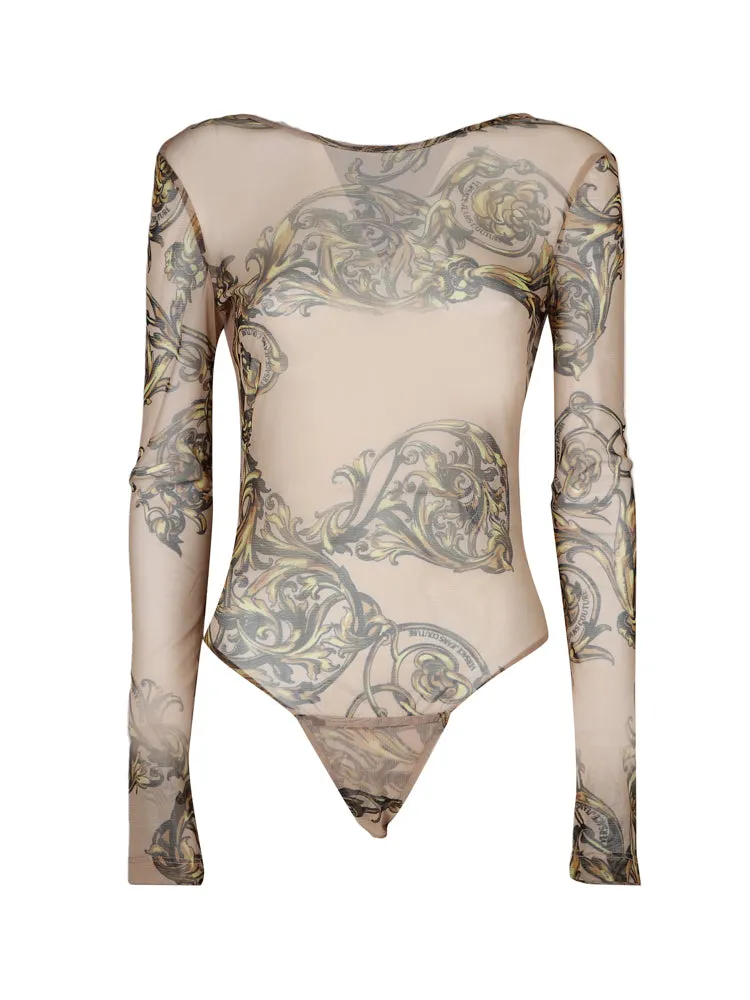 Versace Jeans Couture Baroque Printed Long-Sleeved Bodysuit
