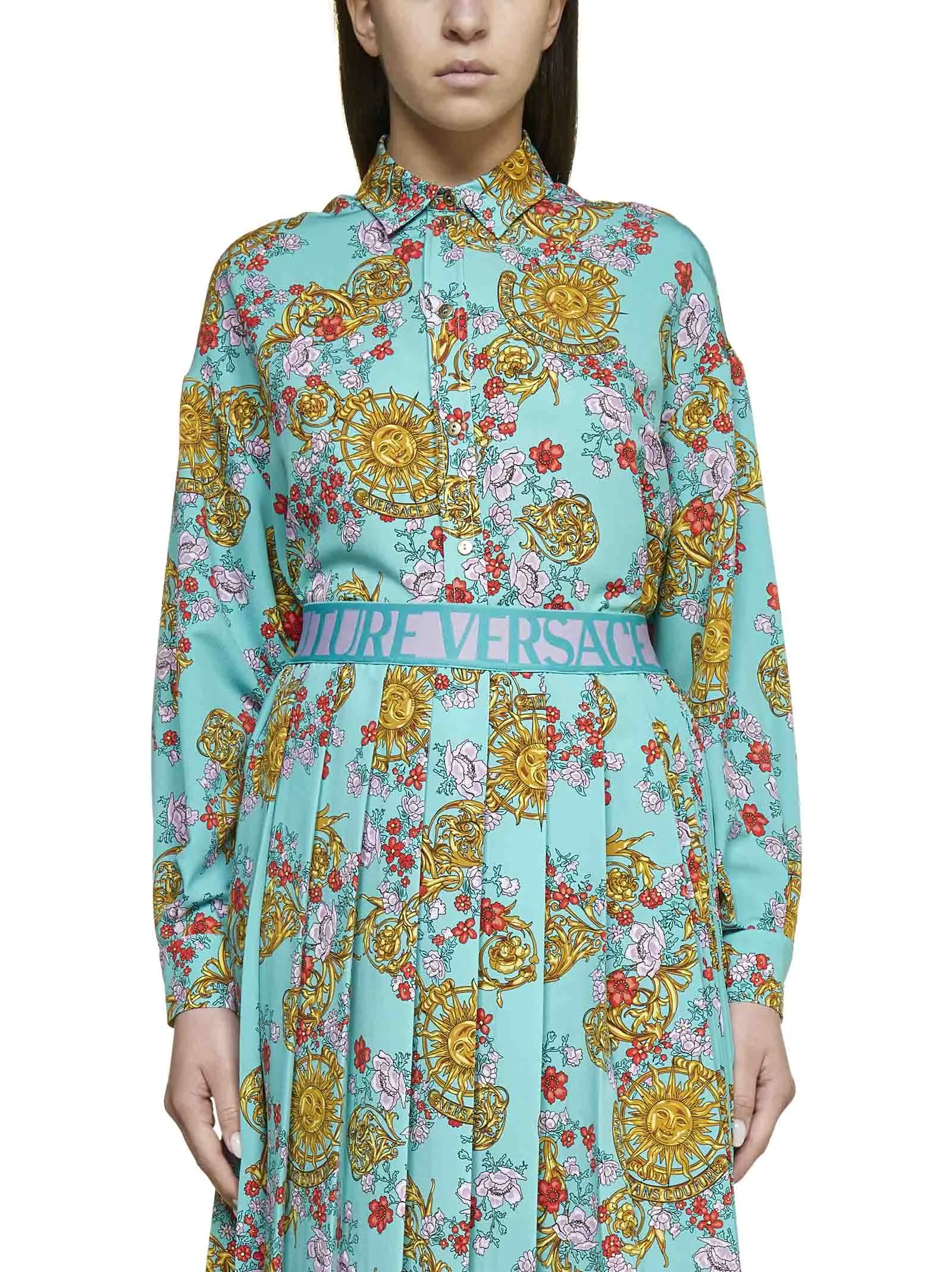 Versace Jeans Couture Floral Printed Long-Sleeved Shirt